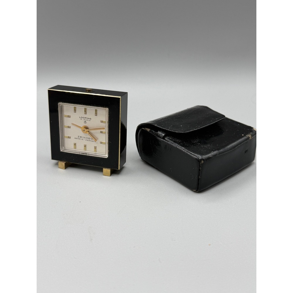 Vintage Looping 15 Jewels Travel Alarm Clock Swiss Zbinden Geneve Zermatt #1124
